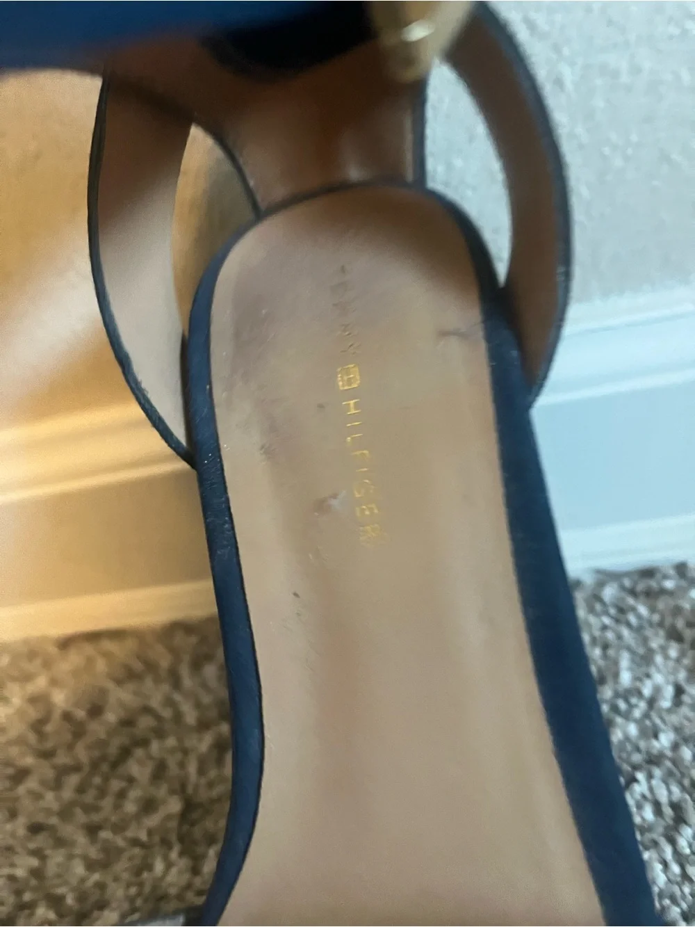 Tommy Hilfiger Navy Espadrille Wedge Sandals with Gold Buckle